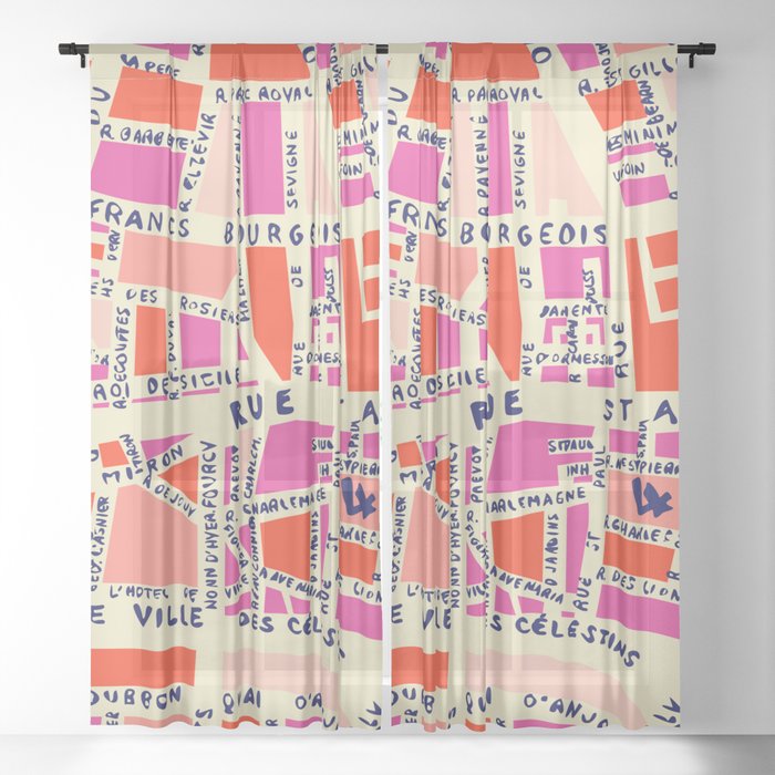 paris map pink Window Curtain Gallery Image 21
