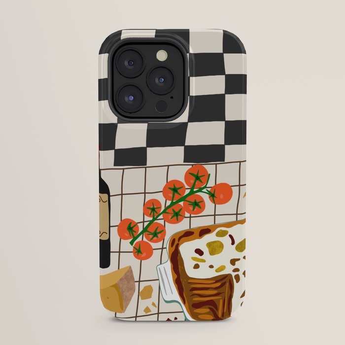 Lasagna parmesan and wne dinner - homemade meal illustration iPhone Case Gallery Image 23