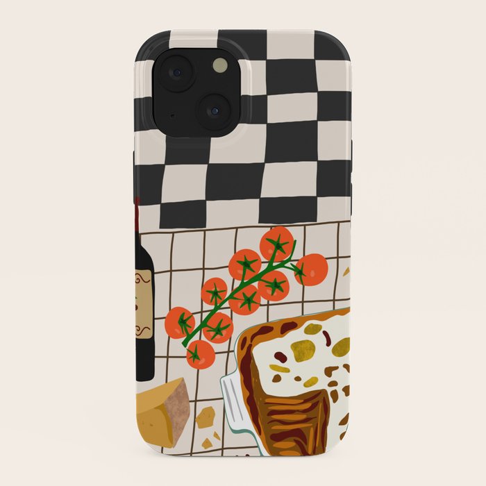 Lasagna parmesan and wne dinner - homemade meal illustration iPhone Case Gallery Image 38