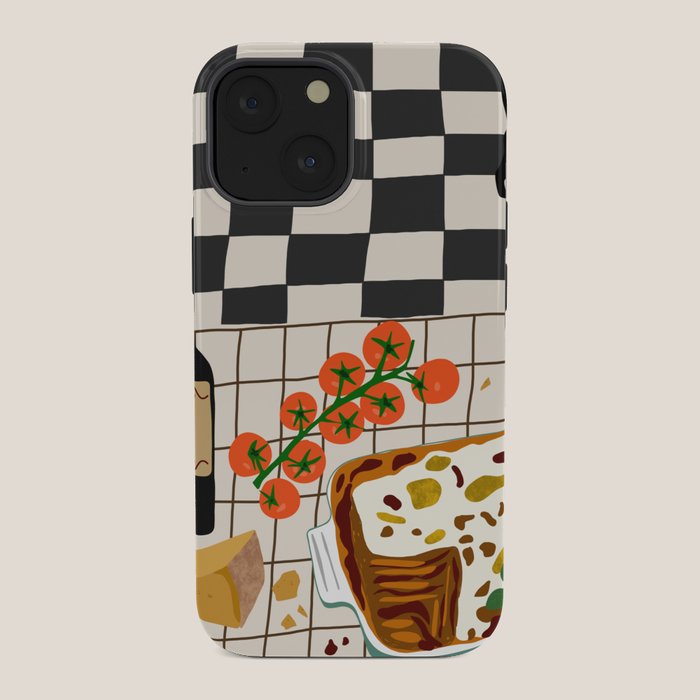 Lasagna parmesan and wne dinner - homemade meal illustration iPhone Case Gallery Image 34