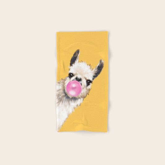 Bubble Gum Sneaky Llama in Yellow Hand & Bath Towel Gallery Image 1