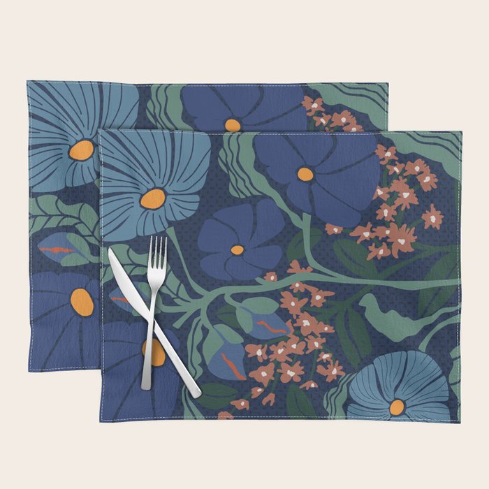 Klimt flower dark blue Placemat Gallery Image 1
