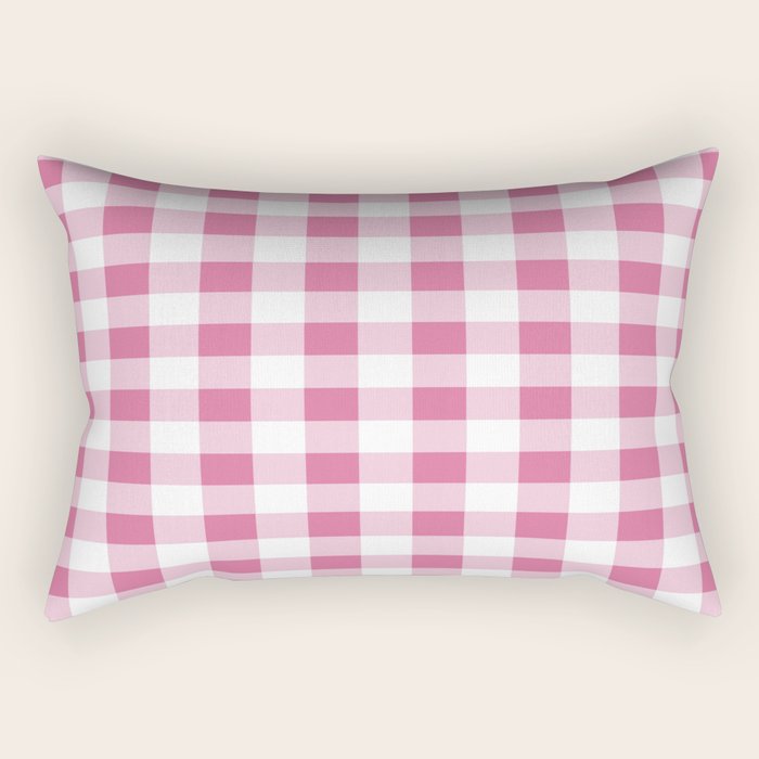 Gingham Large Pink White Rectangular Pillow Gallery Image 2