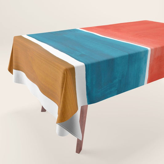 Minimalist Mid Century Modern Colorful Color Field Rothko Orange Teal Yellow Ochre Tablecloth Gallery Image 1