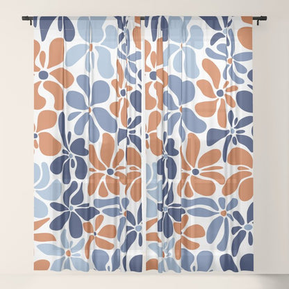 Abstract Flowers, Orange, Blue and White Window Curtain Gallery Image 21