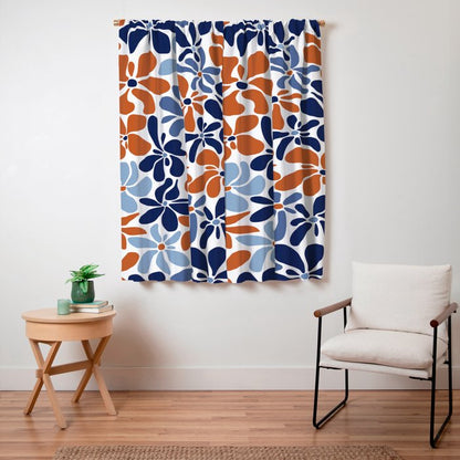 Abstract Flowers, Orange, Blue and White Window Curtain Gallery Image 3
