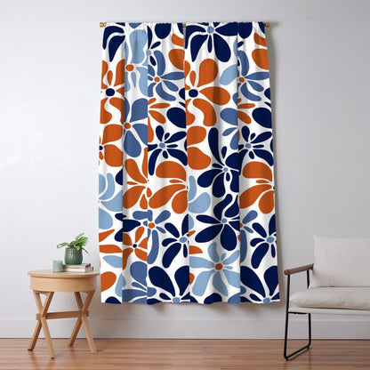 Abstract Flowers, Orange, Blue and White Window Curtain Gallery Image 5