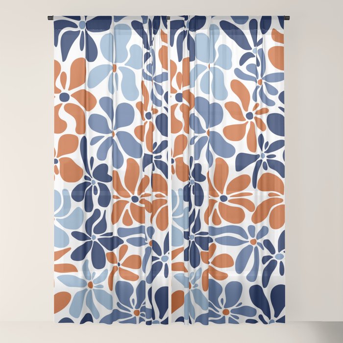 Abstract Flowers, Orange, Blue and White Window Curtain Gallery Image 22