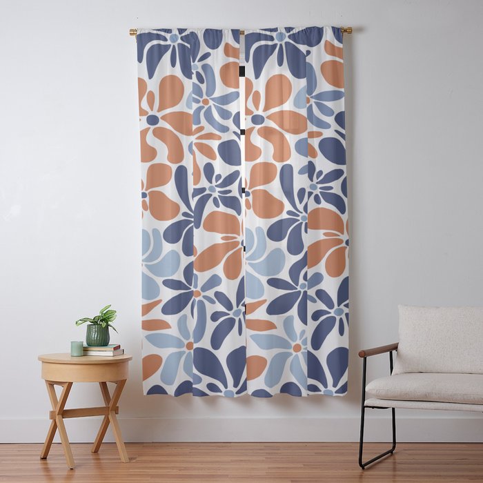 Abstract Flowers, Orange, Blue and White Window Curtain Gallery Image 9