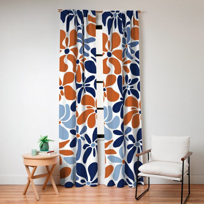 Abstract Flowers, Orange, Blue and White Window Curtain Gallery Image 8