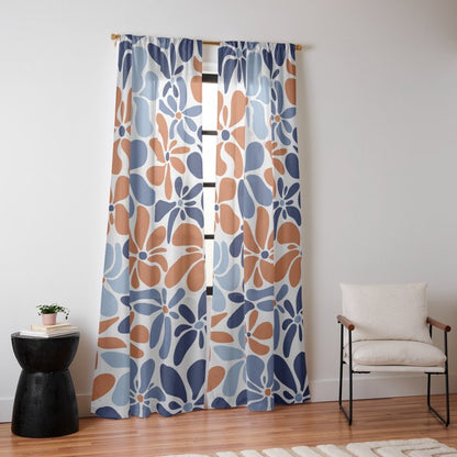 Abstract Flowers, Orange, Blue and White Window Curtain Gallery Image 10