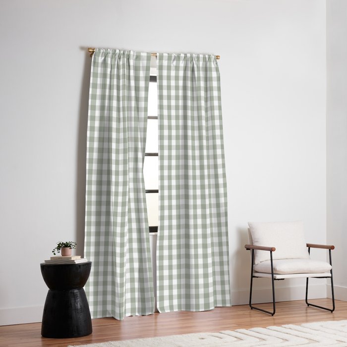 Desert Sage Grey Green and White Gingham Check Window Curtain Gallery Image 2