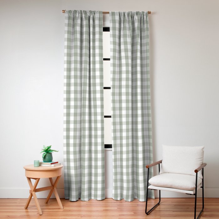 Desert Sage Grey Green and White Gingham Check Window Curtain Gallery Image 4