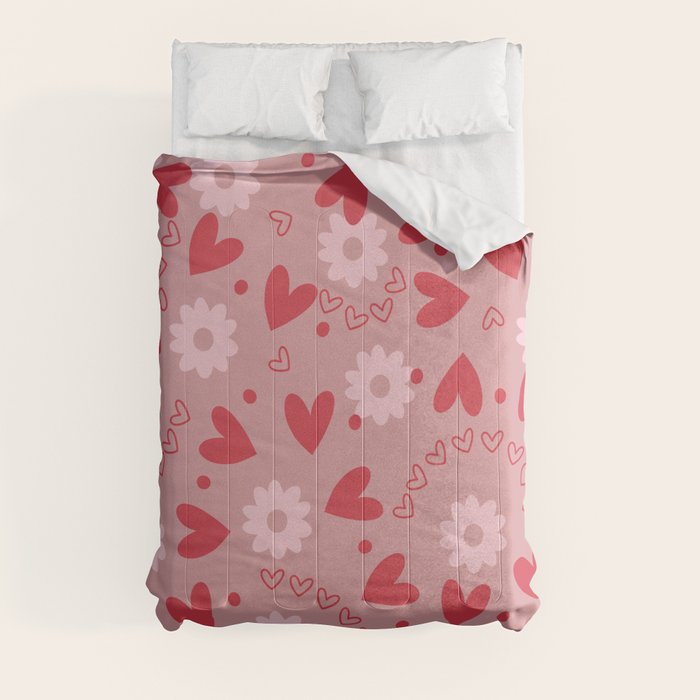 Hearts and Flowers on Tea Rose Pink Comforter Gallery Image 3