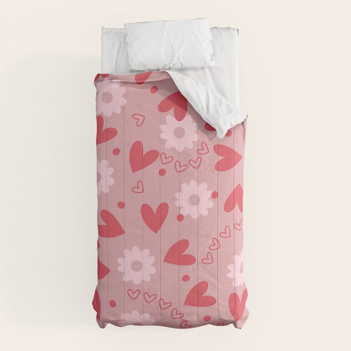 Hearts and Flowers on Tea Rose Pink Comforter Gallery Image 5