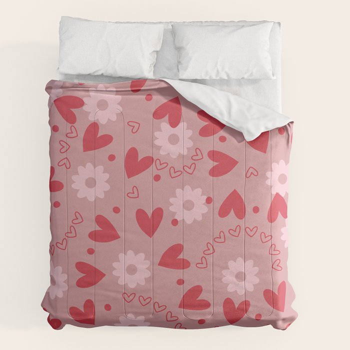 Hearts and Flowers on Tea Rose Pink Comforter Gallery Image 2