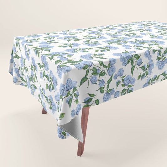 Hydrangea blue flowers, botanicals, blue and white floral Tablecloth Gallery Image 1