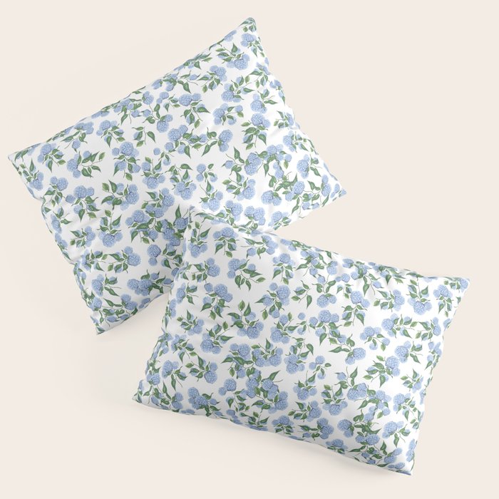 Hydrangea blue flowers, botanicals, blue and white floral Pillow Sham Gallery Image 3