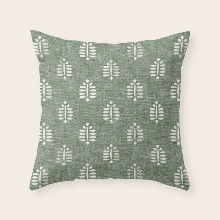 block print palm on sage Throw Pillow Gallery Image 4