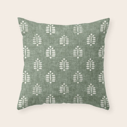 block print palm on sage Throw Pillow Gallery Image 5