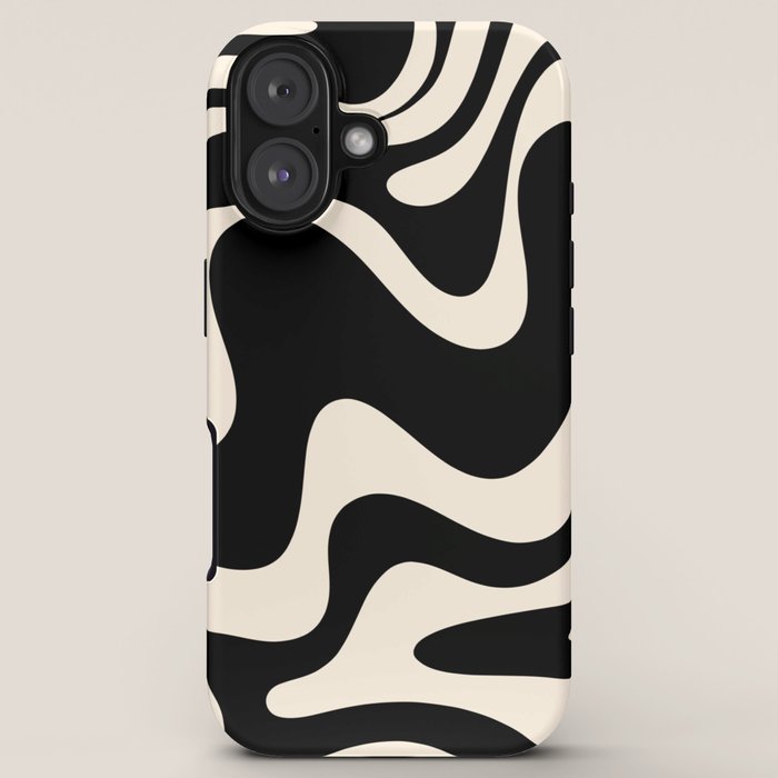 Retro Liquid Swirl Abstract in Black and Almond Cream 2 iPhone Case Gallery Image 5