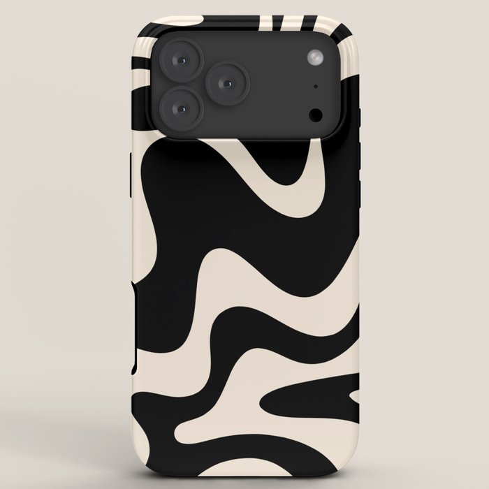 Retro Liquid Swirl Abstract in Black and Almond Cream 2 iPhone Case Gallery Image 8