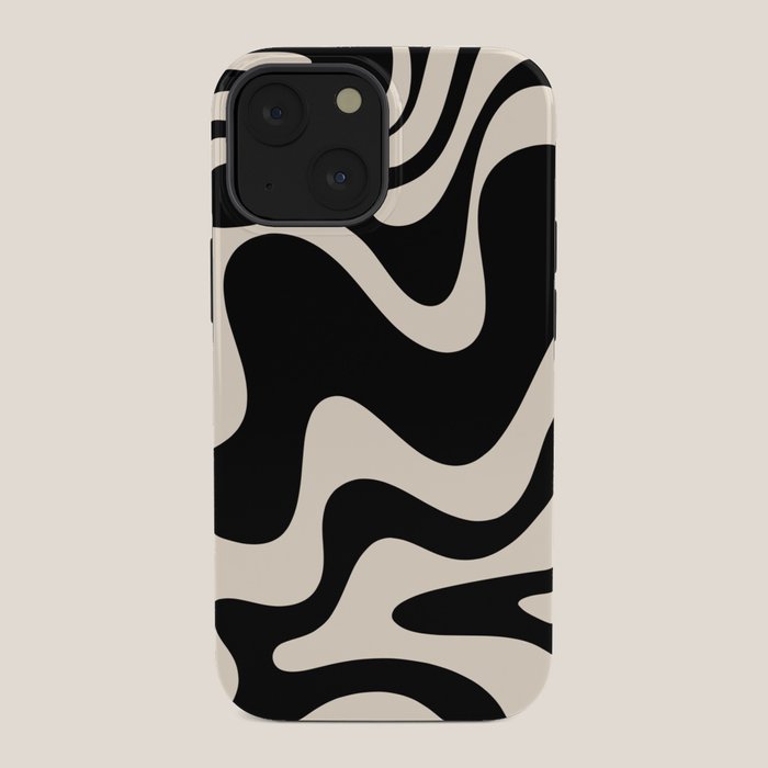 Retro Liquid Swirl Abstract in Black and Almond Cream 2 iPhone Case Gallery Image 34
