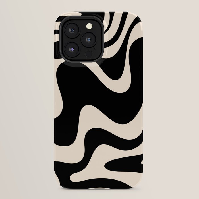 Retro Liquid Swirl Abstract in Black and Almond Cream 2 iPhone Case Gallery Image 24