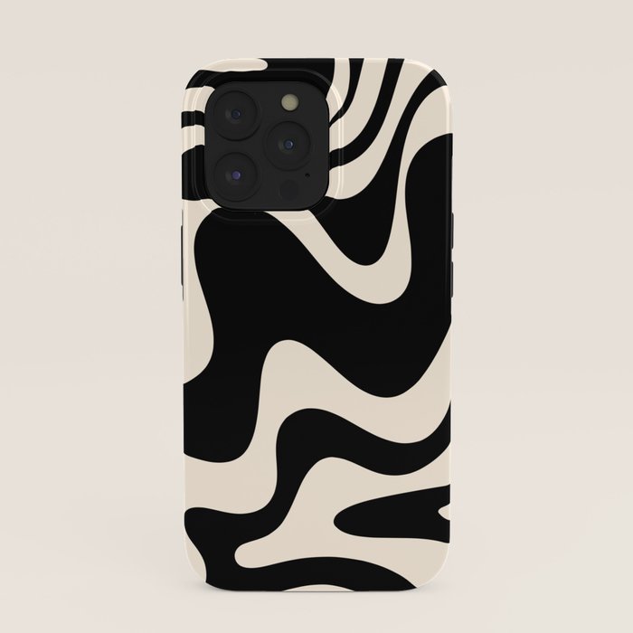 Retro Liquid Swirl Abstract in Black and Almond Cream 2 iPhone Case Gallery Image 39