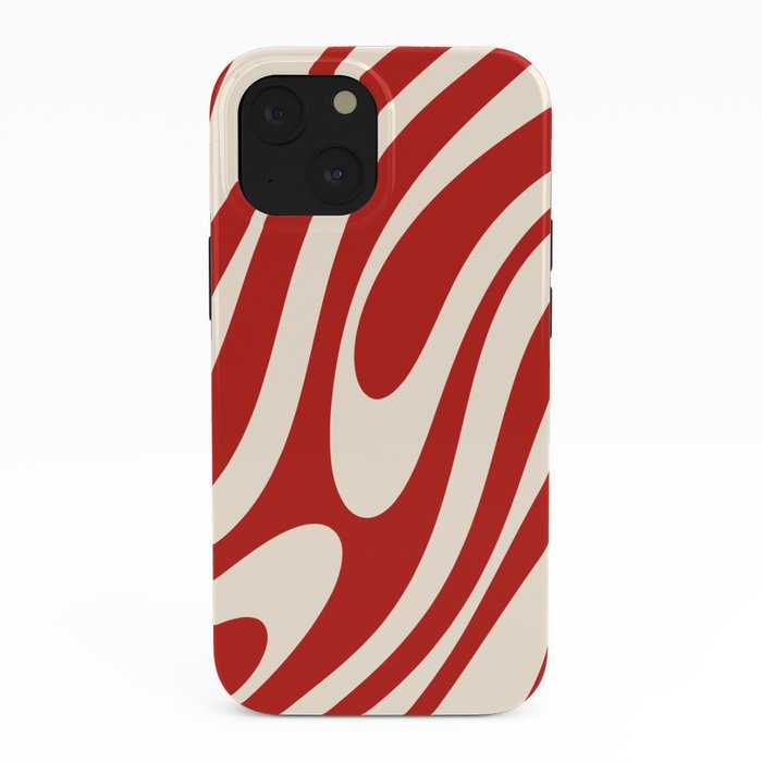 Wavy Loops Retro Abstract Pattern Red and Almond Cream iPhone Case Gallery Image 38