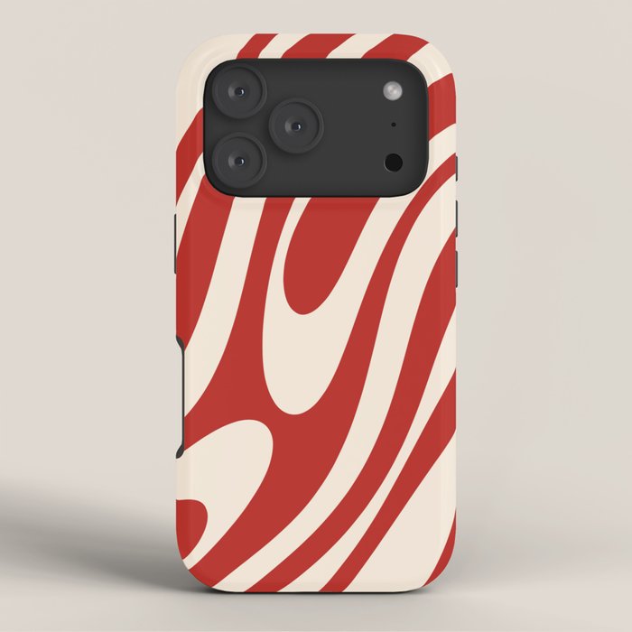 Wavy Loops Retro Abstract Pattern Red and Almond Cream iPhone Case Gallery Image 3