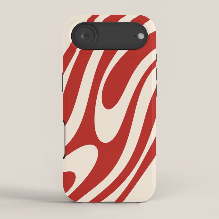 Wavy Loops Retro Abstract Pattern Red and Almond Cream iPhone Case Gallery Image 2