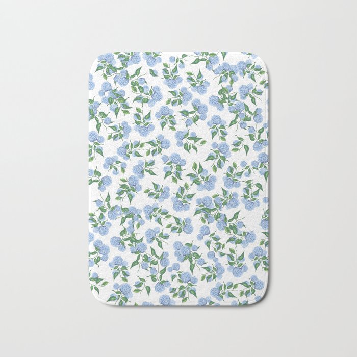 Hydrangea blue flowers, botanicals, blue and white floral Bath Mat Gallery Image 1