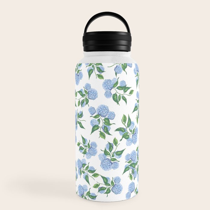 Hydrangea blue flowers, botanicals, blue and white floral Water Bottle Gallery Image 6