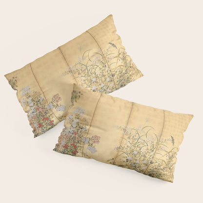 Japanese Edo Period Six-Panel Gold Leaf Screen - Spring and Autumn Flowers Pillow Sham Gallery Image 4