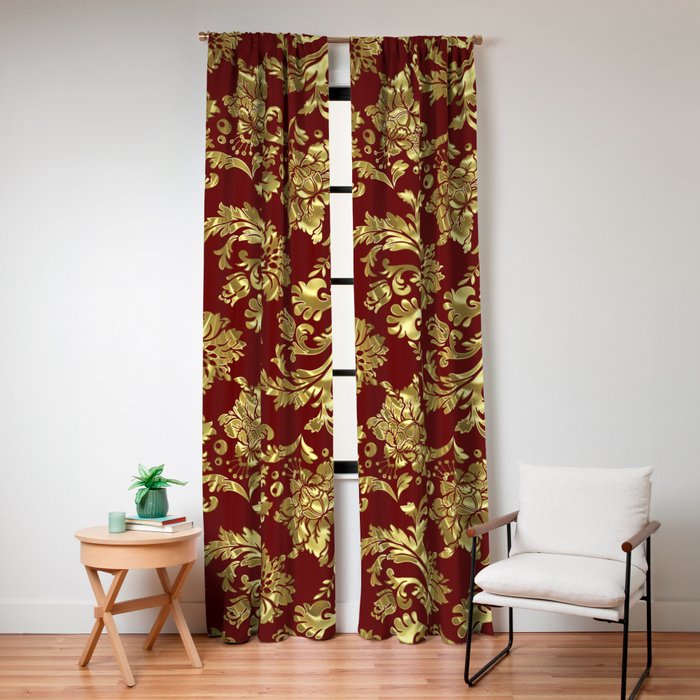 Red & Gold Floral Damasks Pattern Window Curtain Gallery Image 4