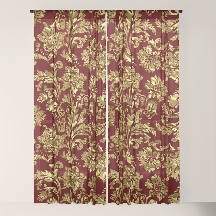 Red & Gold Floral Damasks Pattern Window Curtain Gallery Image 22