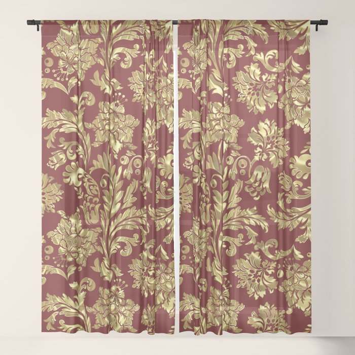 Red & Gold Floral Damasks Pattern Window Curtain Gallery Image 17