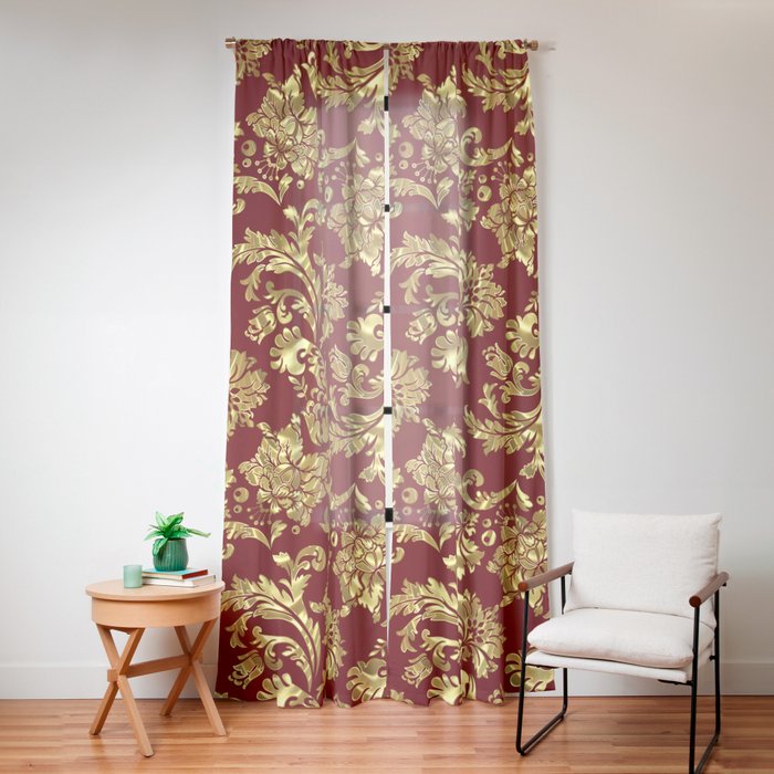 Red & Gold Floral Damasks Pattern Window Curtain Gallery Image 12