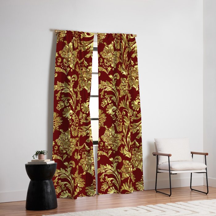 Red & Gold Floral Damasks Pattern Window Curtain Gallery Image 6