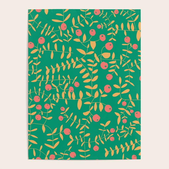 Block print berries bright green Poster Gallery Image 4