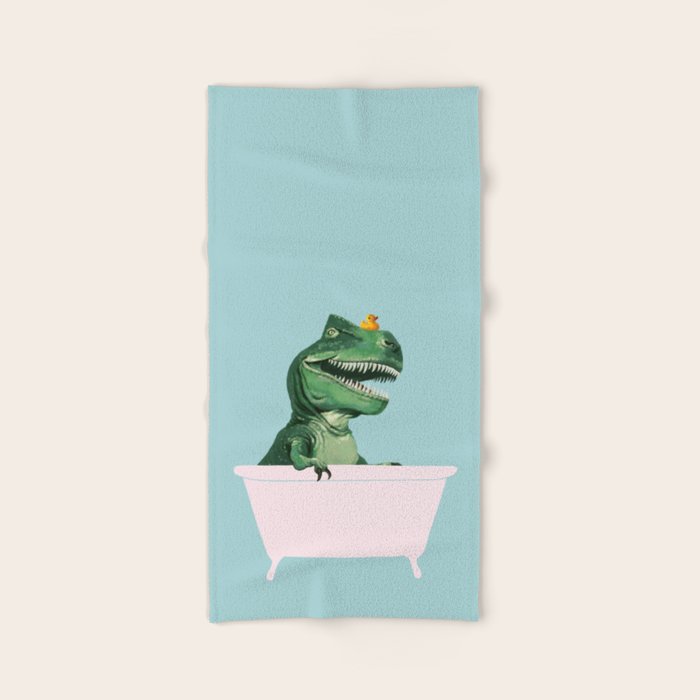 Playful T-Rex in Bathtub in Green Hand & Bath Towel Gallery Image 2