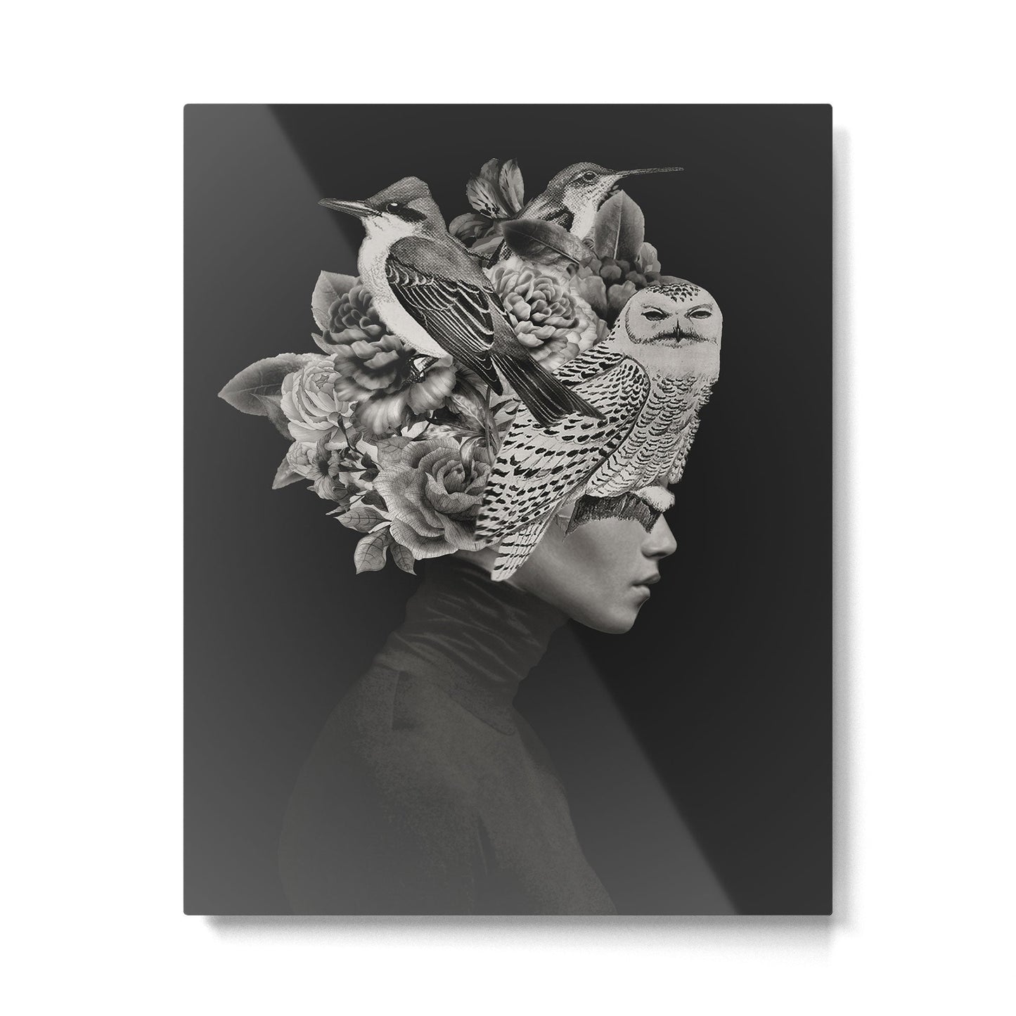 Lady with Birds(portrait) Metal Print Gallery Image 1