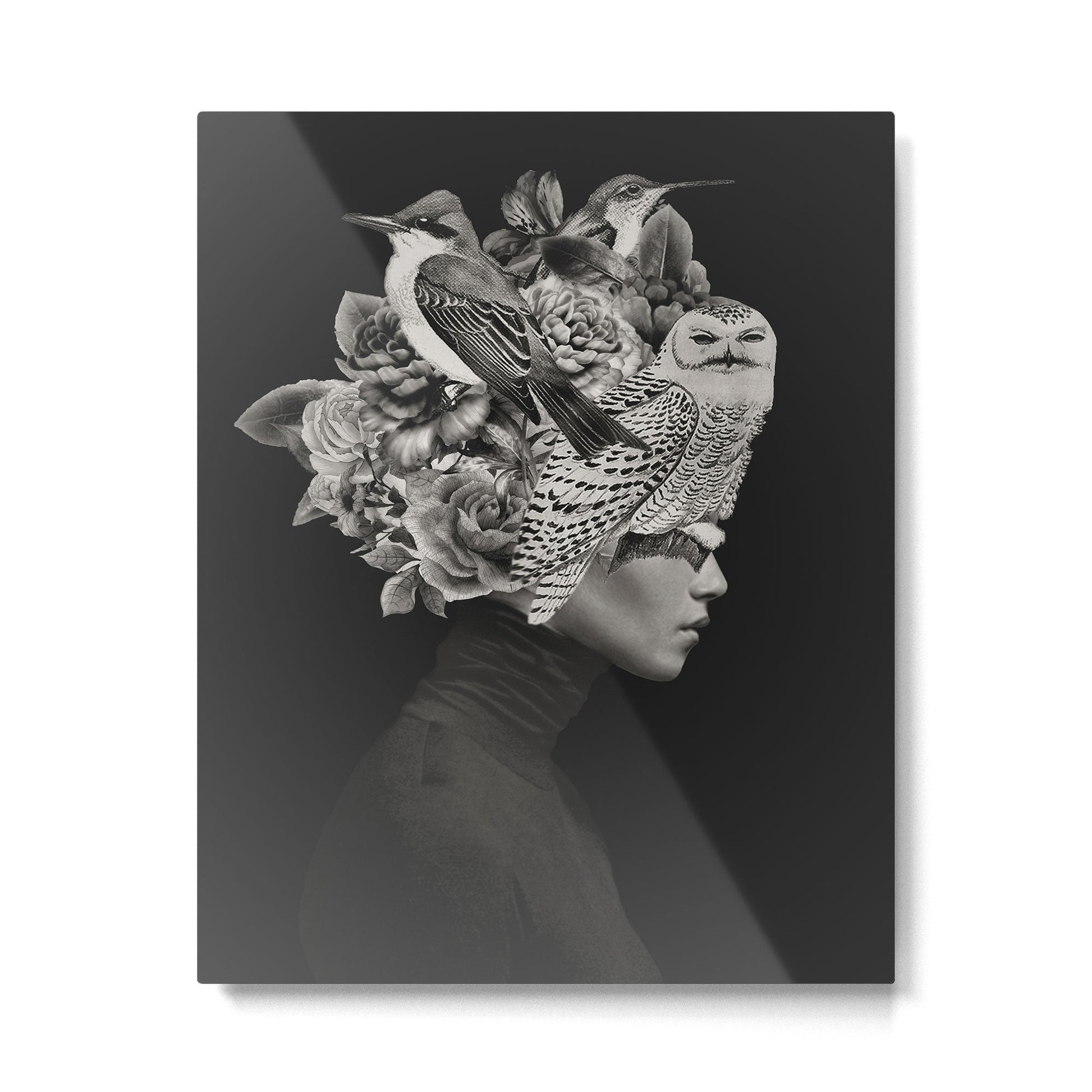 Lady with Birds(portrait) Metal Print Gallery Image 1