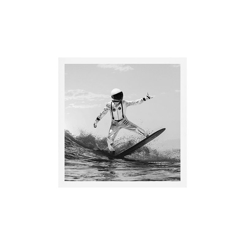 Space Surfer - Black And White - Futuristic Surf Photo Art Print - Astronaut Riding a Wave Art Print Gallery Image 2