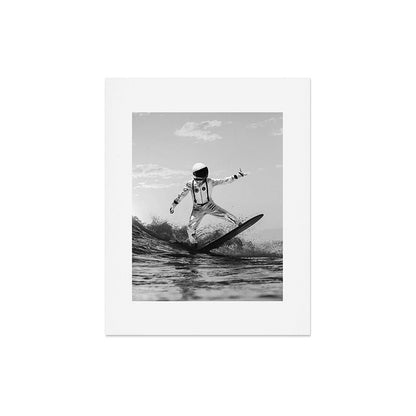 Space Surfer - Black And White - Futuristic Surf Photo Art Print - Astronaut Riding a Wave Art Print Gallery Image 6