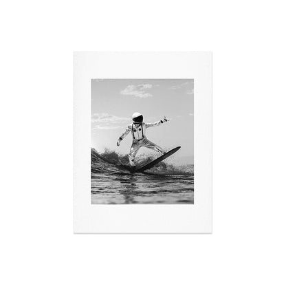 Space Surfer - Black And White - Futuristic Surf Photo Art Print - Astronaut Riding a Wave Art Print Gallery Image 8
