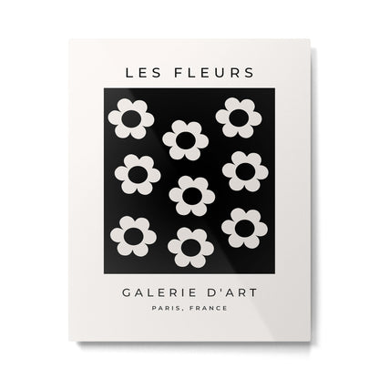 Les Fleurs | 02 - Flower Print Black And White Retro Flowers Wall Art Modern Decor Abstract Metal Print Gallery Image 2