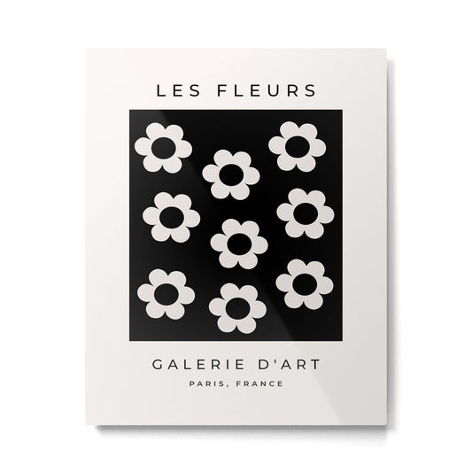 Les Fleurs | 02 - Flower Print Black And White Retro Flowers Wall Art Modern Decor Abstract Metal Print Gallery Image 2