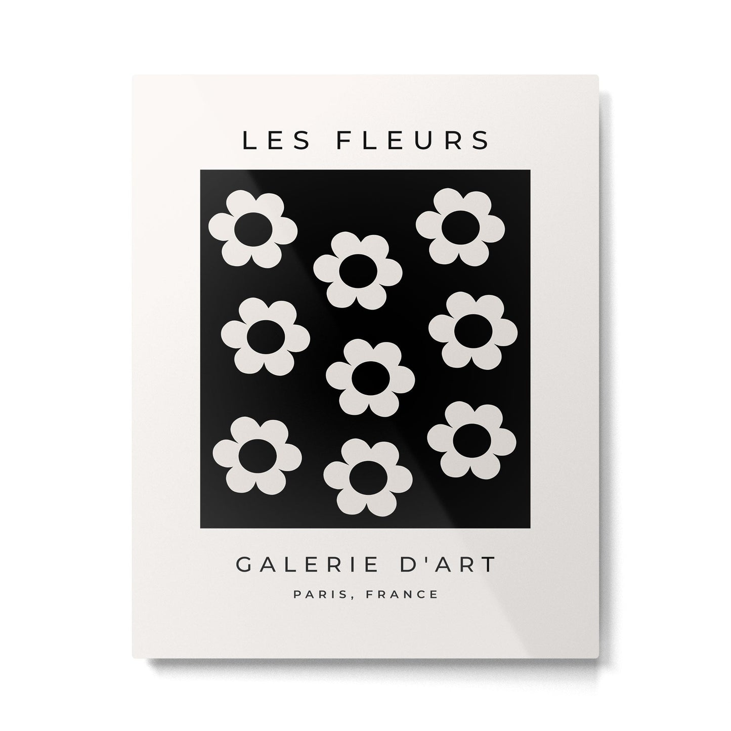 Les Fleurs | 02 - Flower Print Black And White Retro Flowers Wall Art Modern Decor Abstract Metal Print Gallery Image 1
